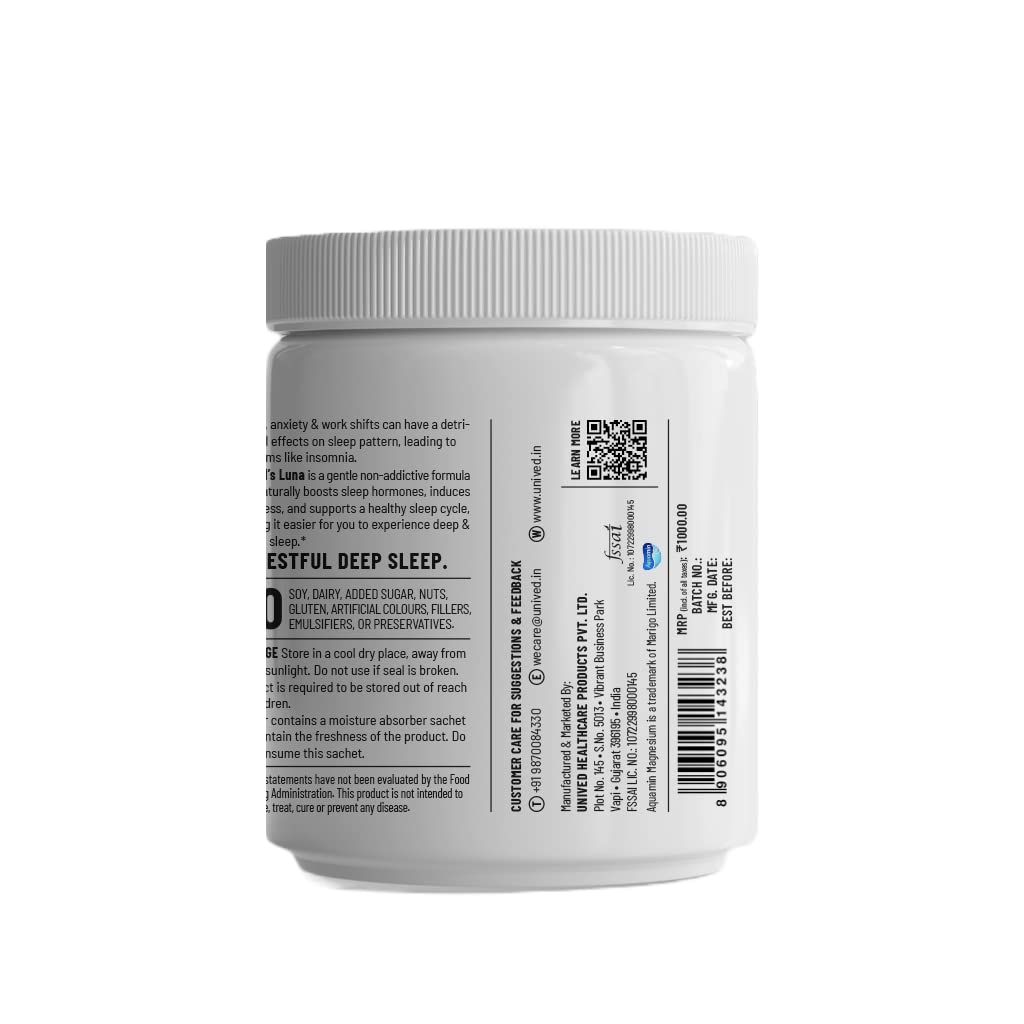 Zephivo Unived Luna | Relaxation Calmness & Deep Sleep | Aquamin Magnesium, KSM-66 Ashwagandha, Glycine, L-Theanine | Melatonin Free | 30 Servings
