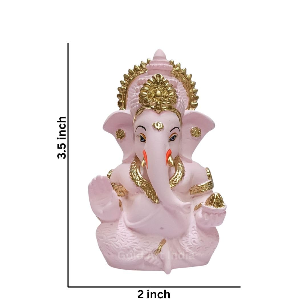 Gold Art India Pink Finish Lord Ganesha Idol for Car Dashboard & Home Decor | Ganpati Murti for Puja Room & Office Desk | Decorative Gift Figurine (3.5 Inches)