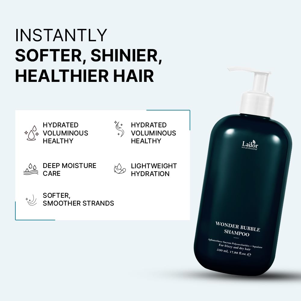LADOR Wonder Bubble Korean Shampoo for Volume & Shine (530 ML) | Hydrating, Soft, Smooth & Moisturizing Foaming Shampoo | Suitable for Dry, Dull, Coloured, Damaged & Frizzy Hair
