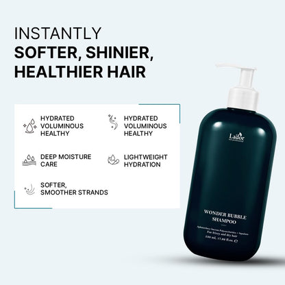 LADOR Wonder Bubble Korean Shampoo for Volume & Shine (530 ML) | Hydrating, Soft, Smooth & Moisturizing Foaming Shampoo | Suitable for Dry, Dull, Coloured, Damaged & Frizzy Hair