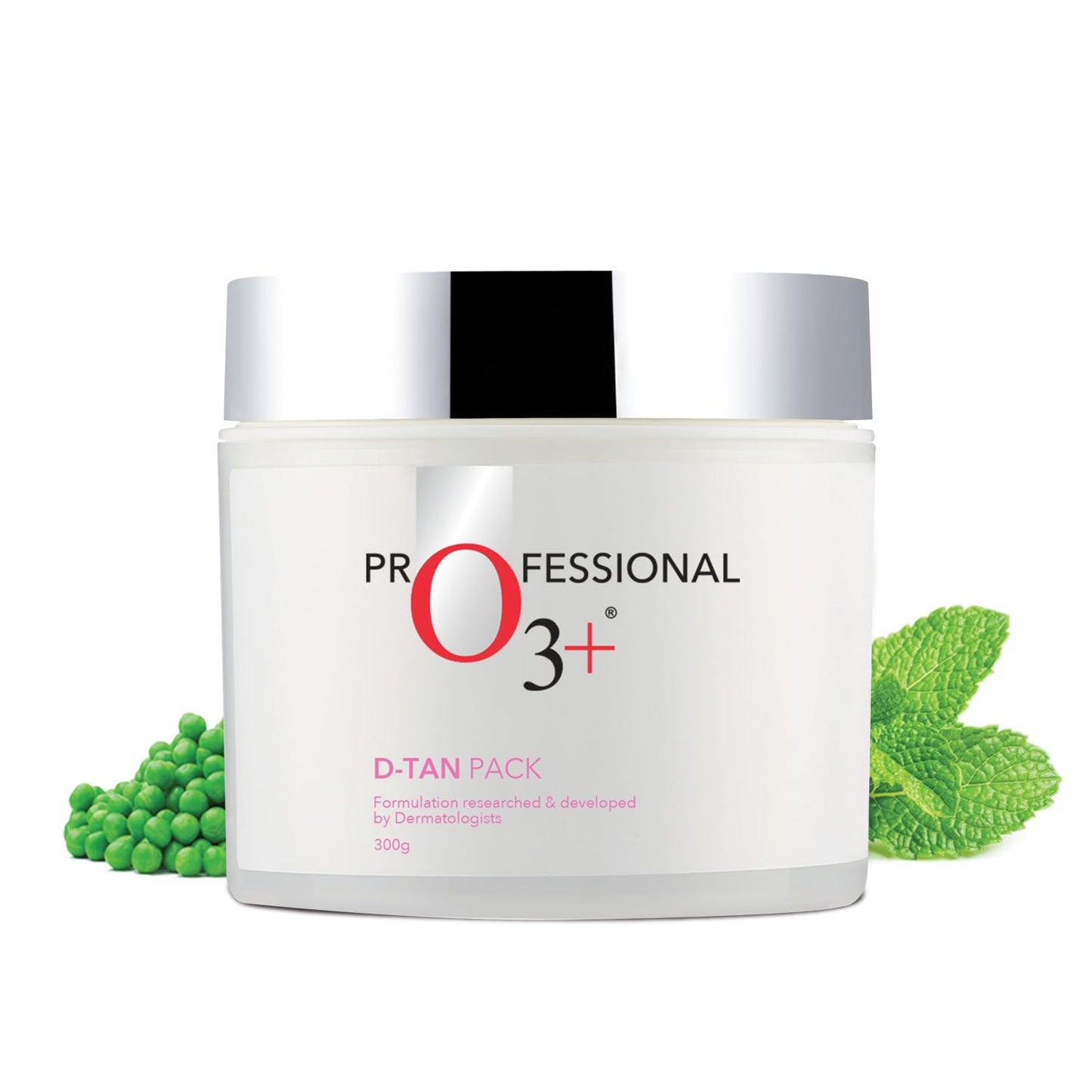 White jar with silver lid labeled 'Professional O3+' on a white background