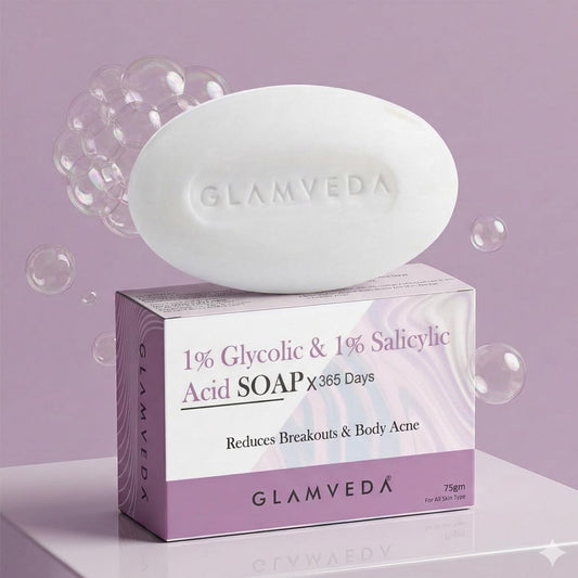 Glamveda Anti Acne 1% ww Glycolic Acid & 1% ww Salicylic Acid Soap | Reduces Dark Spots, Acne Scars & Hyperpigmentation - 75gm Pack of 1