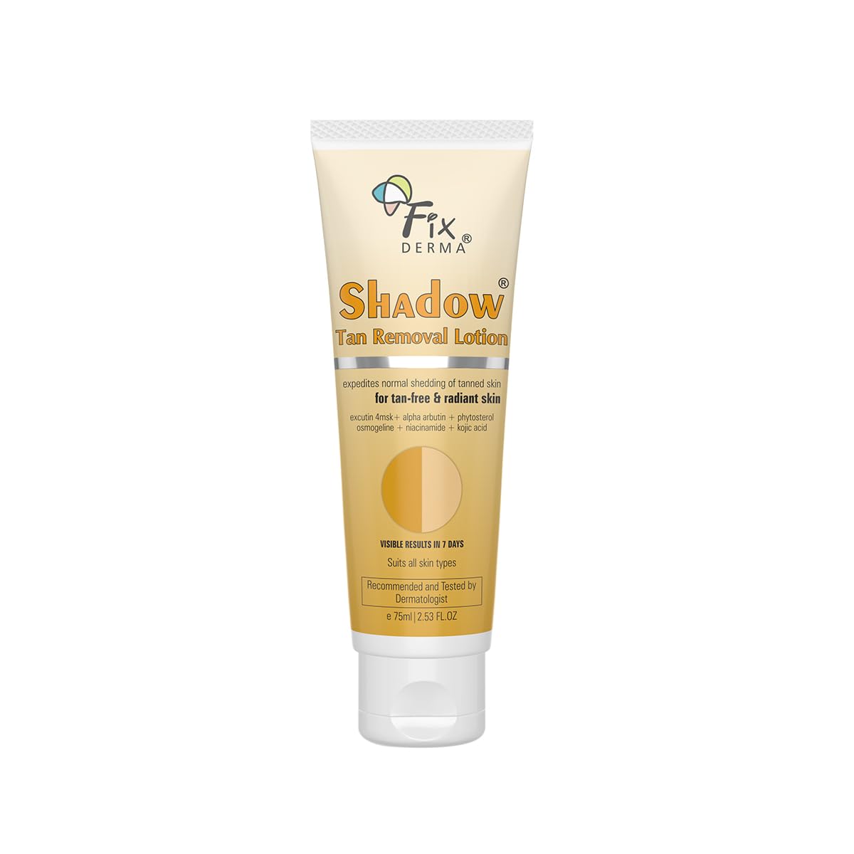 Fixderma Shadow Tan Removal Lotion, Brightening & Revitalizing Face | Gentle Exfoliation | Smooth and Clear Complexation | Suitable for All Skin Types- 75ml
