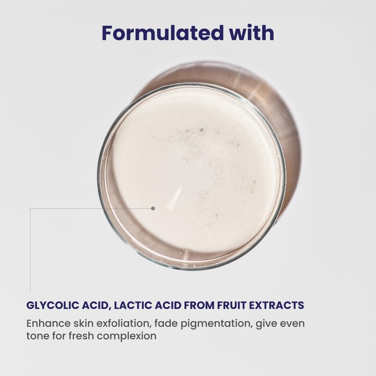 Cosmetic product with text about ingredients on a light background