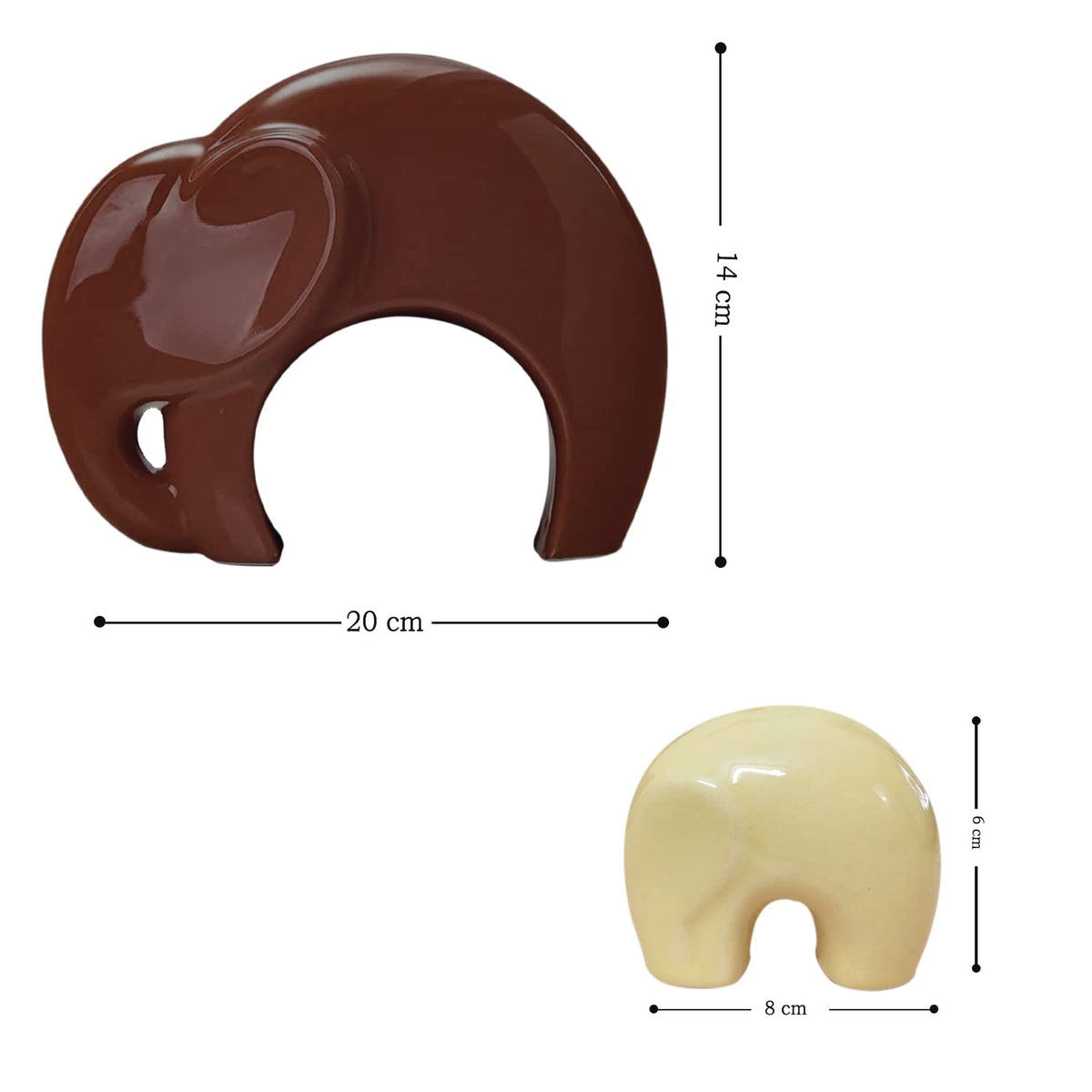 Home Décor Lucky Charm Elephant Mother & Child | Piano Finish Ceramic Figures - (Set of 2 Piece, Brown and Cream)