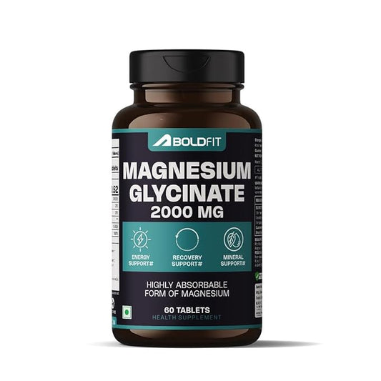 Boldfit Magnesium Glycinate Tablets | 2000mg Magnesium Supplement | For Men & Women | Muscle Support, Relaxation & Daily Wellness | 60 Tabs