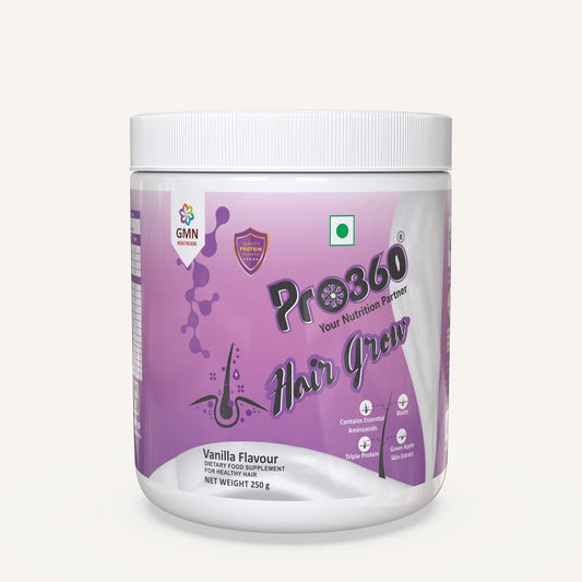 Pro360 Hair Grow Protein Powder for Healthy Hair Growth Nutrition Supplement for Men and Women - Enriched with Biotin and Green Apple Skin Extract - Vanilla Flavor 250g (Pack of 1)