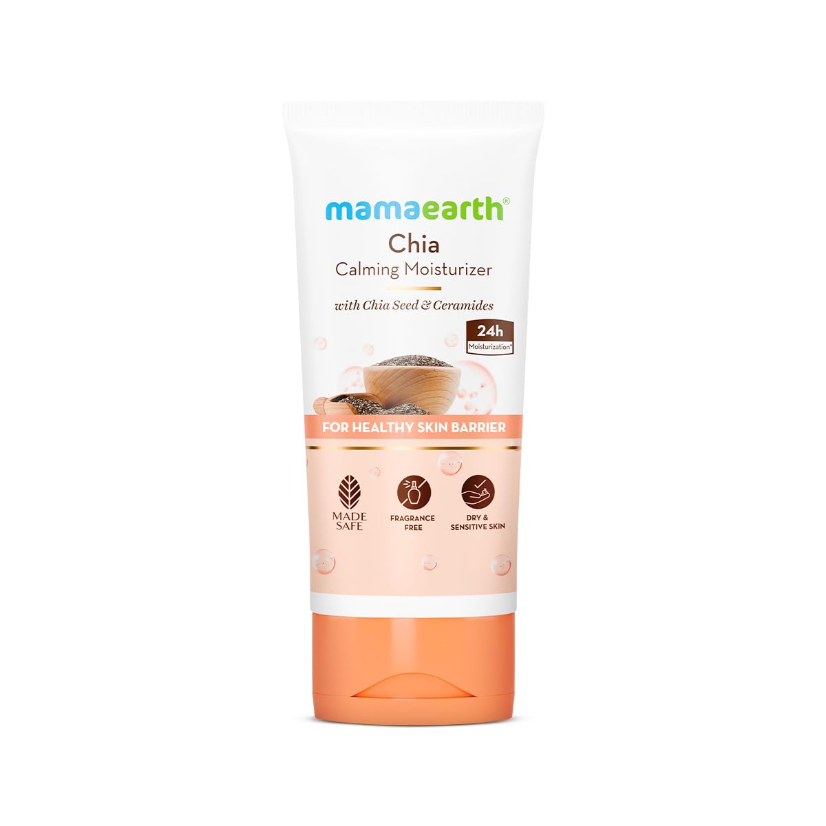 Mamaearth Chia Calming Moisturizer with Chia Seed & Ceramides for Healthy Skin Barrier | For Hydrated Glow | Co-Created with Dermats | For Dry & Sensitive Skin | 24H Long Lasting Moisturization | Fragrance Free | 80 g