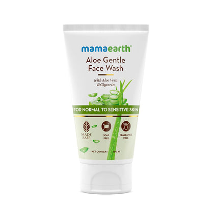 Mamaearth Aloe Gentle Face Wash with Aloe Vera & Glycerin for Sensitive Skin, Dry to Normal Skin -150 ml | Gently Cleanses | Hydrates & Soothes Skin | Fragrance & Soap - Free | Non-Irritant
