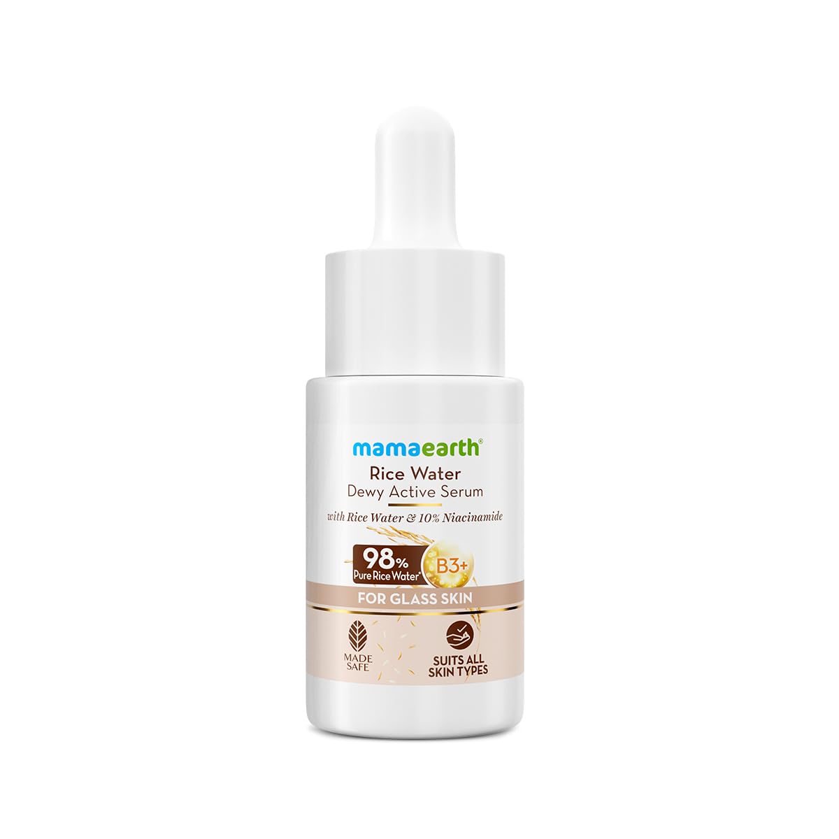 Mamaearth Rice Water Dewy Active Serum with 10% Niacinamide, Rice Water & Hyaluronic Acid - 10 ml | For Glass Skin | Gives Dewy Finish | Brightens Skin | Suits All Skin Types