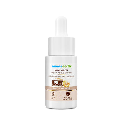 Mamaearth Rice Water Dewy Active Serum with 10% Niacinamide, Rice Water & Hyaluronic Acid - 10 ml | For Glass Skin | Gives Dewy Finish | Brightens Skin | Suits All Skin Types