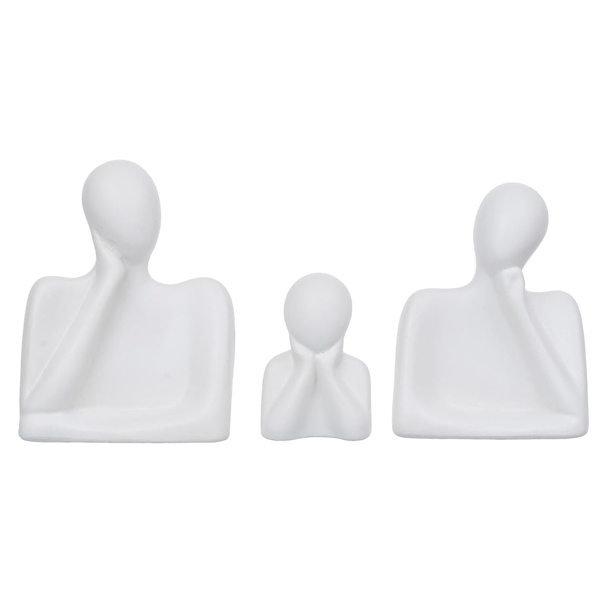 eCraftIndia Set of 3 White Ceramic Handcrafted Happy Family Statue Sculpture | Thinking Face People Figurines Home Decor Items Showpiece for Living Room Bedroom Table Shelf TV Unit | Gift for Birthday