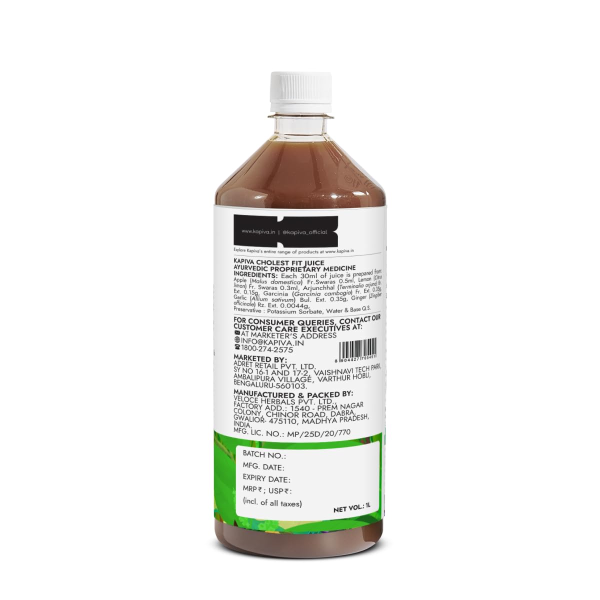 Kapiva Cholest Fit Juice | Modern Ayurvedic Cholesterol Care | 1000 ML X 1 Month Pack | 6 Herbs - Arjuna Chhaal, Garlic, Apple Cider Vinegar| Helps Reduce Cholesterol