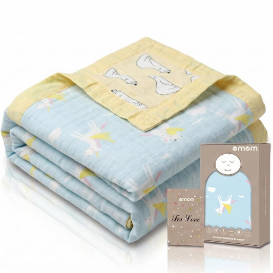 DOTMOM Premium Bamboo 6 Layered Baby Blanket – Hypoallergenic, Antibacterial & Highly Breathable, Super Soft Receiving Wrapper for Newborn Girls & Boys, Baby Essential Bedding – 0 to 3 Years