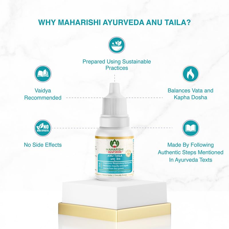 Zephivo Maharishi Ayurveda Anu Taila - Nasal Congestion Relief Oil | Migraine & Sinusitis Treatment | Improve Sensory Perception | Herbal Formula | 10ml
