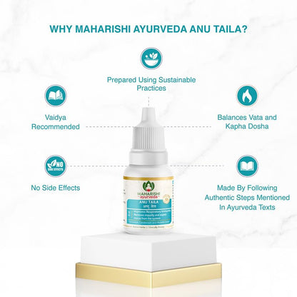 Zephivo Maharishi Ayurveda Anu Taila - Nasal Congestion Relief Oil | Migraine & Sinusitis Treatment | Improve Sensory Perception | Herbal Formula | 10ml
