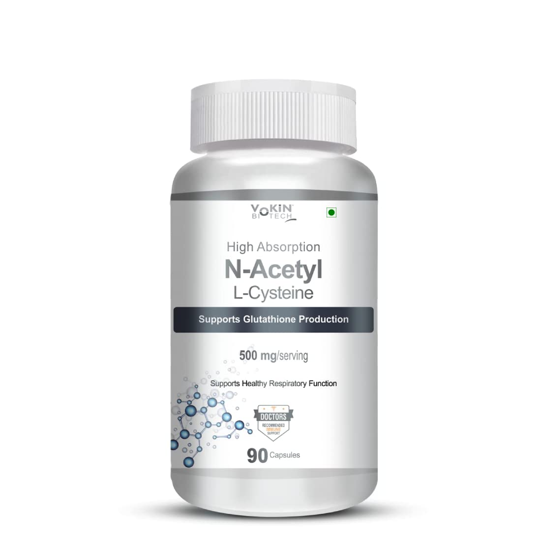 Supplement bottle labeled 'High Absorption N-Acetyl L-Cysteine' on a white background