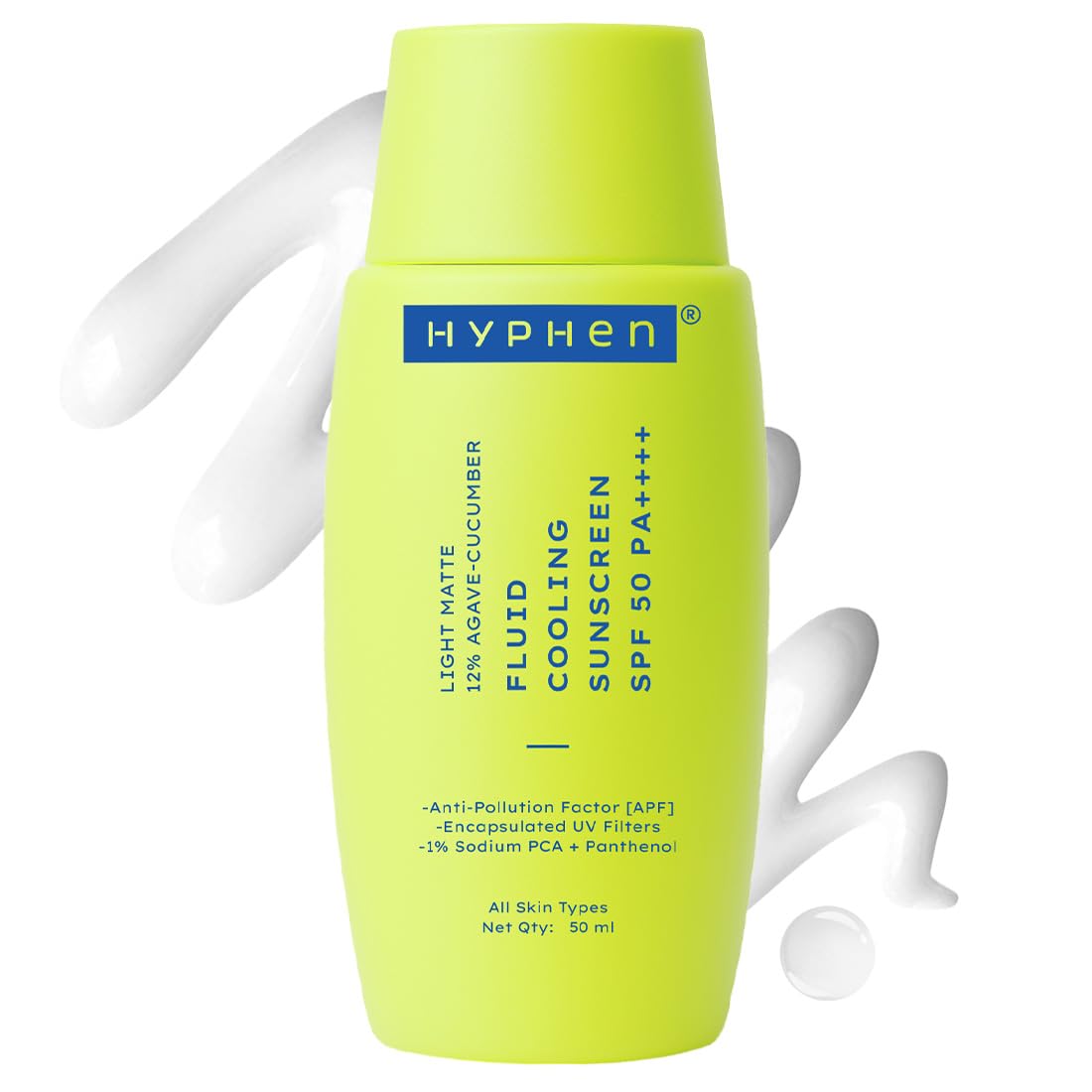 Hyphen sunscreen bottle with green label on a white background