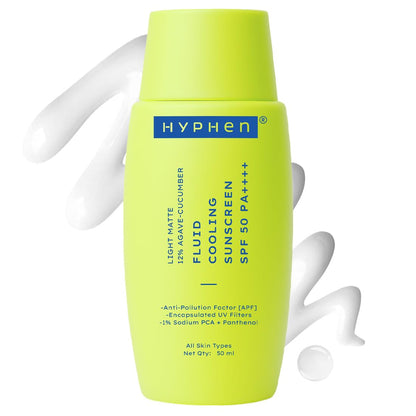 Hyphen sunscreen bottle with green label on a white background
