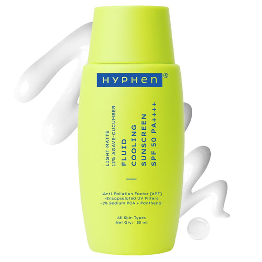 Hyphen sunscreen bottle with green label on a white background