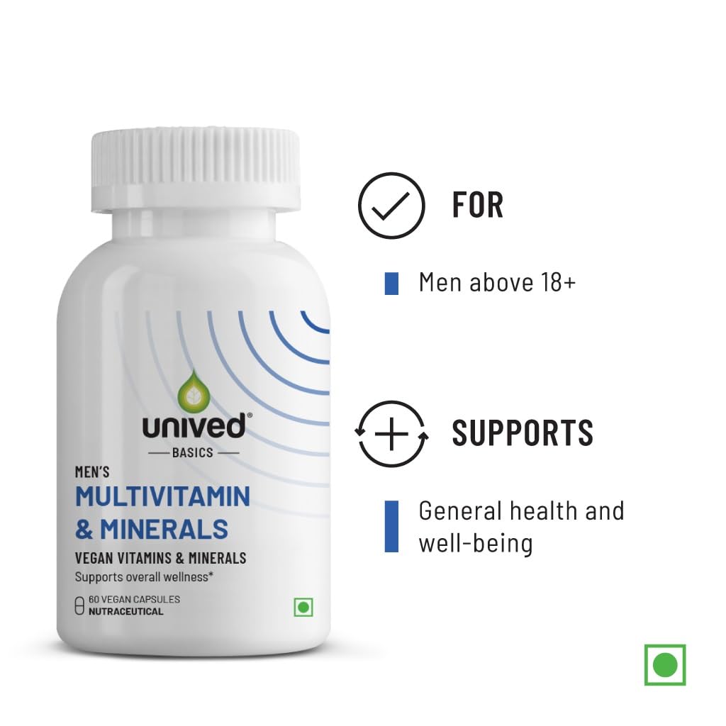 Zephivo Unived Basics Multivitamin & Minerals Capsule for Men | 100% RDA of all Vitamins with Algae Calcium & Plant-Based Vitamin D3 plus Important Minerals | Complete formulation for Health & Wellbeing
