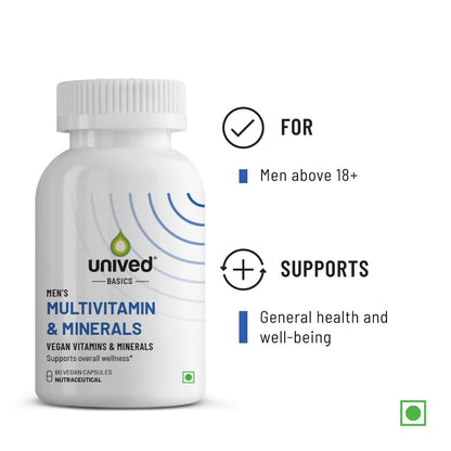 Zephivo Unived Basics Multivitamin & Minerals Capsule for Men | 100% RDA of all Vitamins with Algae Calcium & Plant-Based Vitamin D3 plus Important Minerals | Complete formulation for Health & Wellbeing
