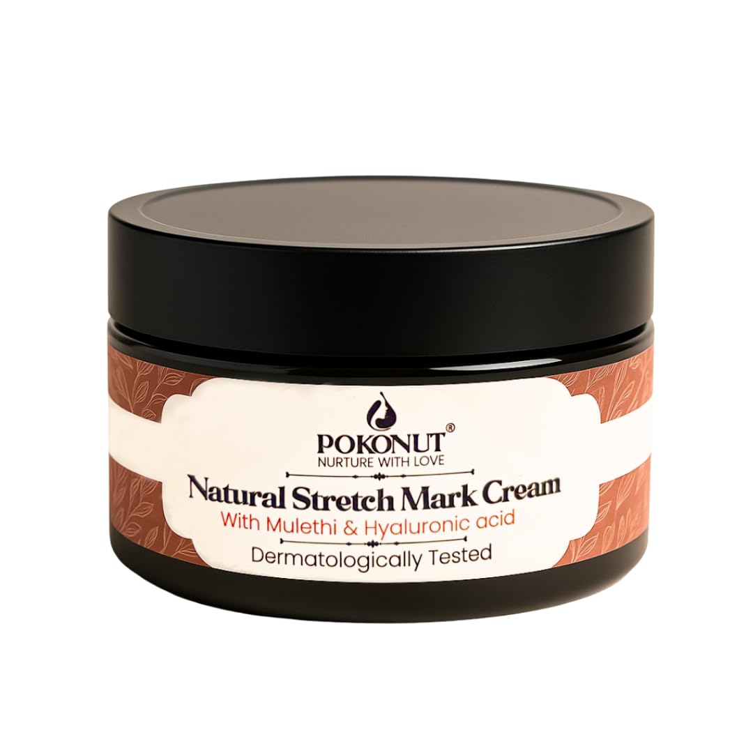Pokonut Stretch Marks Cream for Women & Men | For Pregnancy, After Delivery & Weight Loss | Fades Old & New Marks on Belly, Thighs & Hips | Hyaluronic Acid + Rosehip Oil | Non-Sticky | 50g