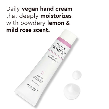 Daily vegan hand cream with lemon and rose scent on a white background