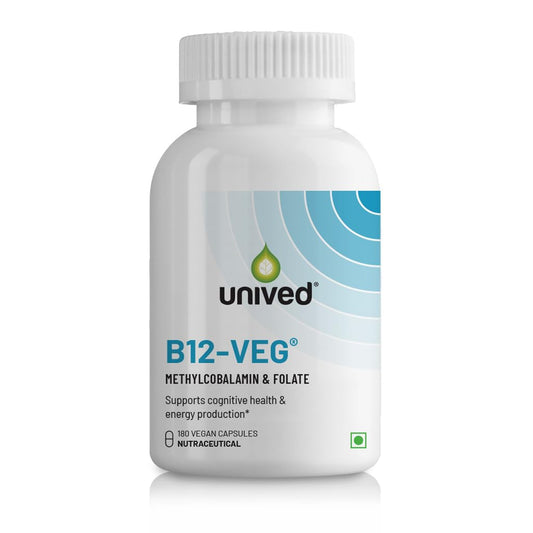 Zephivo Unived Vitamin B12 Veg, Methylcobalamin (98%), with Methyltetrahydrofolate (5-MTHF), Brain Cells & Nerve Tissue Support, 180 Vegan Capsules

