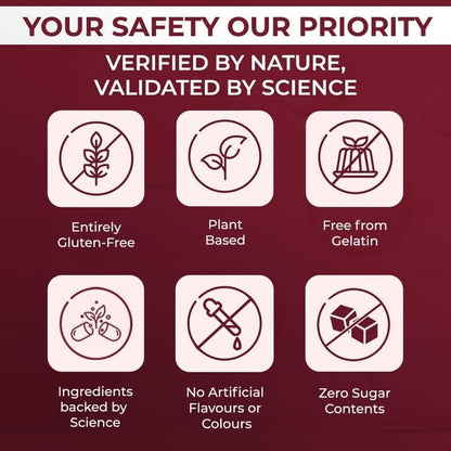 Product label with safety and quality assurance icons on a red background