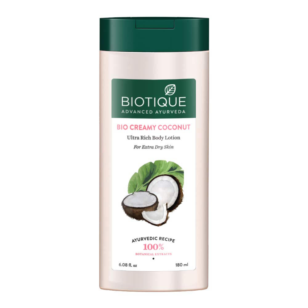 Biotique Bio Creamy Coconut Ultra-Rich Body Lotion For Extra Dry Skin, 180ml & Bio Wintercherry Lightening & Rejuvenating Body Nourisher, 190ml