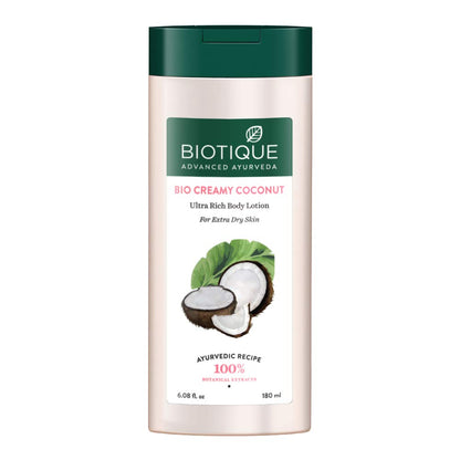 Biotique Bio Creamy Coconut Ultra-Rich Body Lotion For Extra Dry Skin, 180ml & Bio Wintercherry Lightening & Rejuvenating Body Nourisher, 190ml