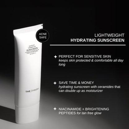 The Formularx Sun Relief Ceramide Sunscreen SPF 50 PA++++ | Broad Spectrum UV & Blue Light Protection | For Oily, Acne prone, Sensitive Skin | Brightening Barrier Care with Niacinamide, Hyaluronic acid, & Peptides | 50g