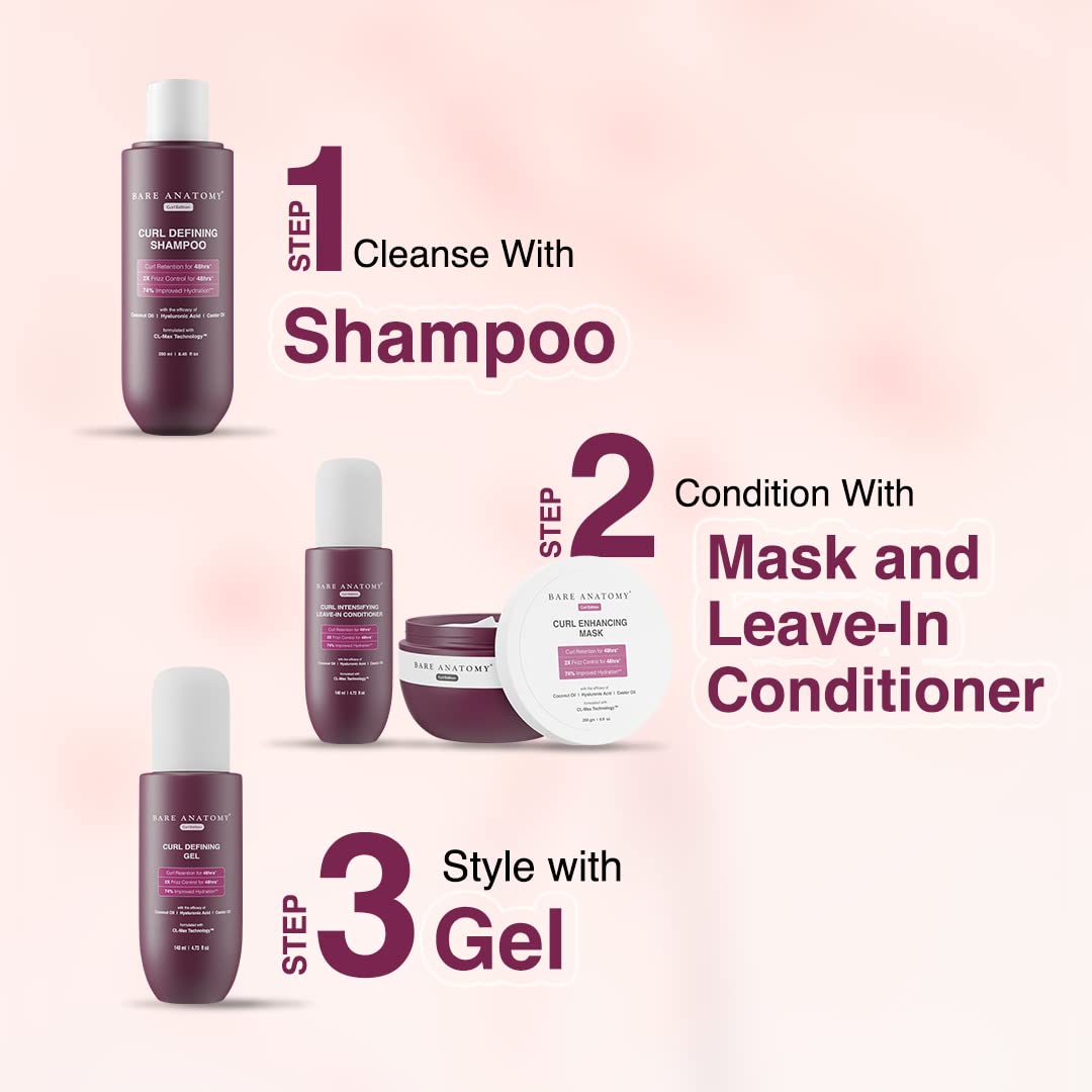 Hair care product set with shampoo, mask, and gel on a pink background