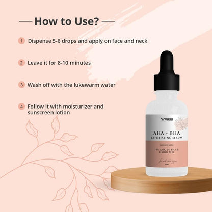 Nirvasa AHA + BHA Exfoliating Serum (30ml) | 10% AHA, 2% BHA & Lime Pearl | Removes Dead Skin Cells, Refines Pores, Improves Texture & Brightens | Silicon-Free, Paraben-Free & Cruelty-Free