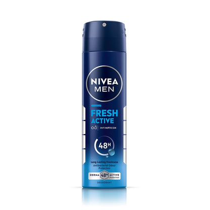 NIVEA Men Fresh Active Deodorant Spray, 48H Odour Protection Daily Freshness, Marine Fresh Fragrance with Lemon & Sandalwood Notes, Long Lasting Freshness, Body Spray & Underarm Deodorant, 150 ml