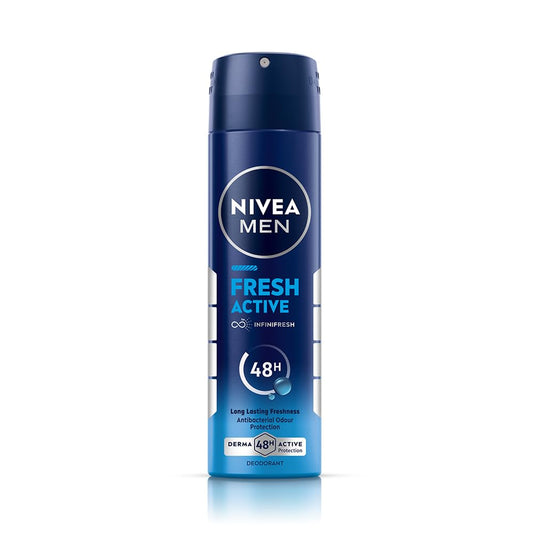 NIVEA Men Fresh Active Deodorant Spray, 48H Odour Protection Daily Freshness, Marine Fresh Fragrance with Lemon & Sandalwood Notes, Long Lasting Freshness, Body Spray & Underarm Deodorant, 150 ml