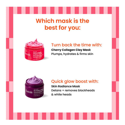 Foxtale Cherry-Collagen Whipped Clay Mask | Vegan Collagen + Glycolic Acid + PHA + Cherry Beads | Hydrates, Plumps & Firms Skin | Detoxifies Pores, Brightens & Smooths Dull, Uneven Skin | 12g