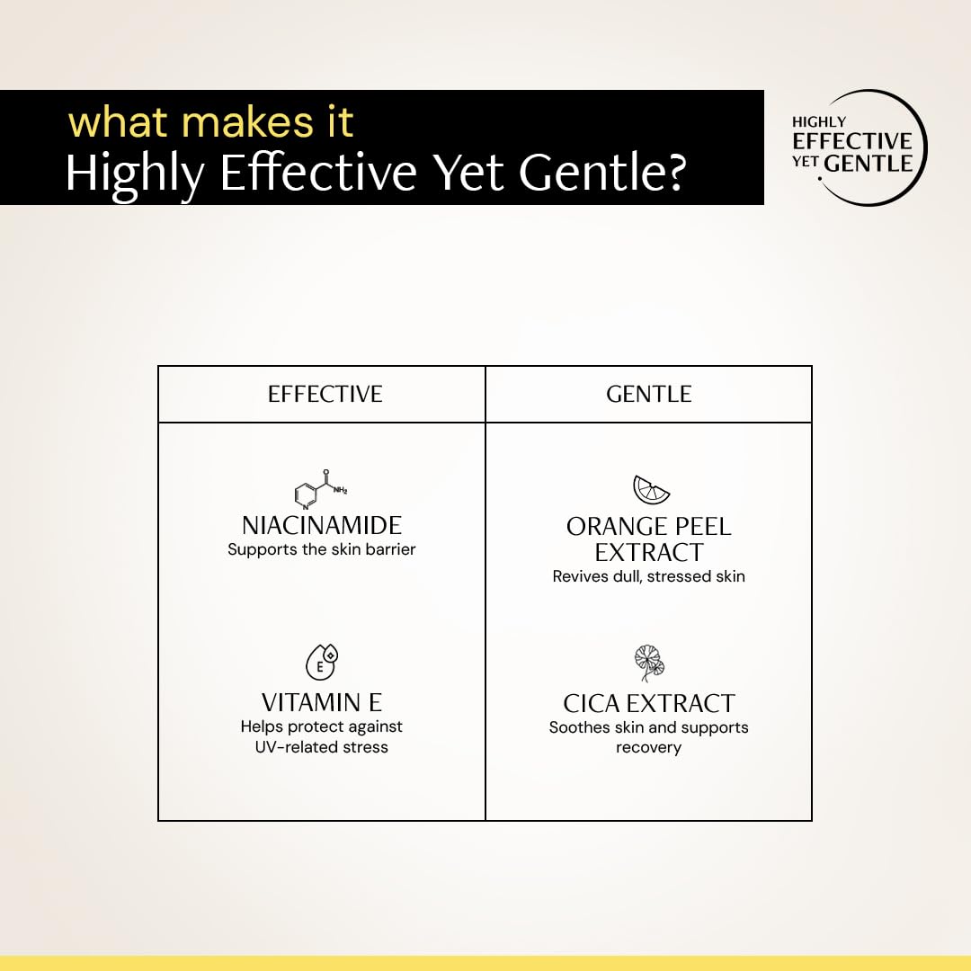 Product advertisement highlighting effective and gentle ingredients on a white background