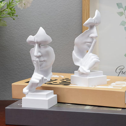 Thinker Statue, Keep Silence Statue - Modern Sculpture Design | Statues of Men Abstract Sculpture Decorative Objects, Table Top Decor for Livingroom Home Decor, Office Study (White)