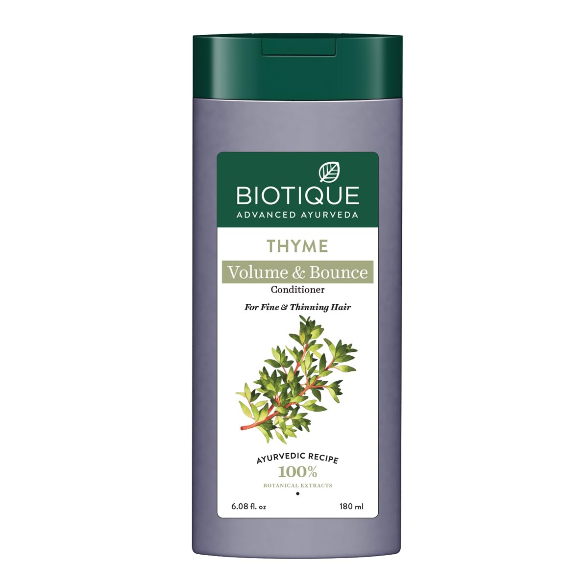 Biotique Thyme Volume & Bounce conditioner bottle on a white background