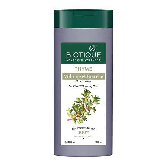 Biotique Thyme Volume & Bounce conditioner bottle on a white background
