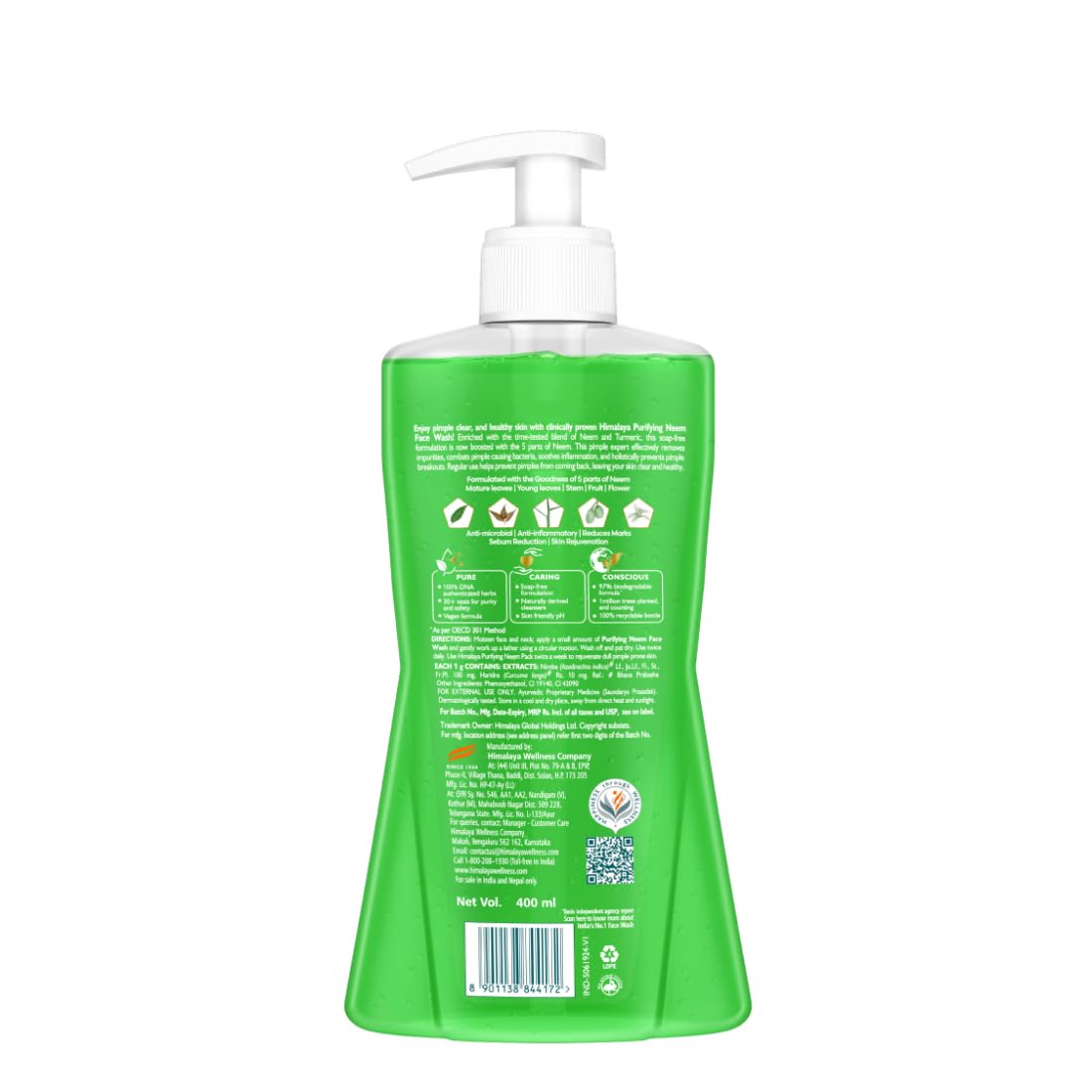 Himalaya Purifying Neem Face Wash|Clears and Prevents Pimples & Acne|Made with 5 parts of Neem|New & Best Ever clinically Proven formula|Gently Cleanses|For men and women|400 ml