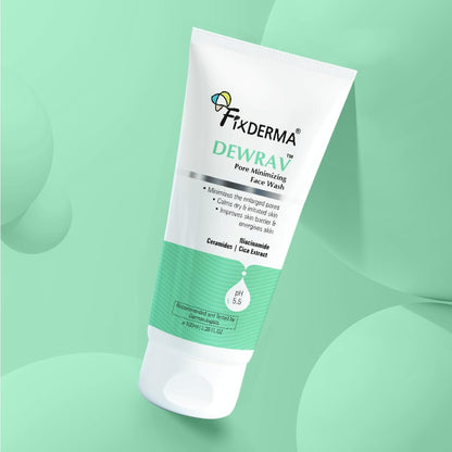 Fixderma Dewrav 2% Niacinamide Pore Minimizing Face Wash with Ceramides & Cica Extract | Face Wash for Open Pores Tightening | Strengthens Skin Barrier & Brightens Skin | For Men & Women- 100ml