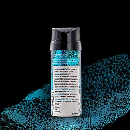 Shampoo bottle with label on a black and blue patterned background
