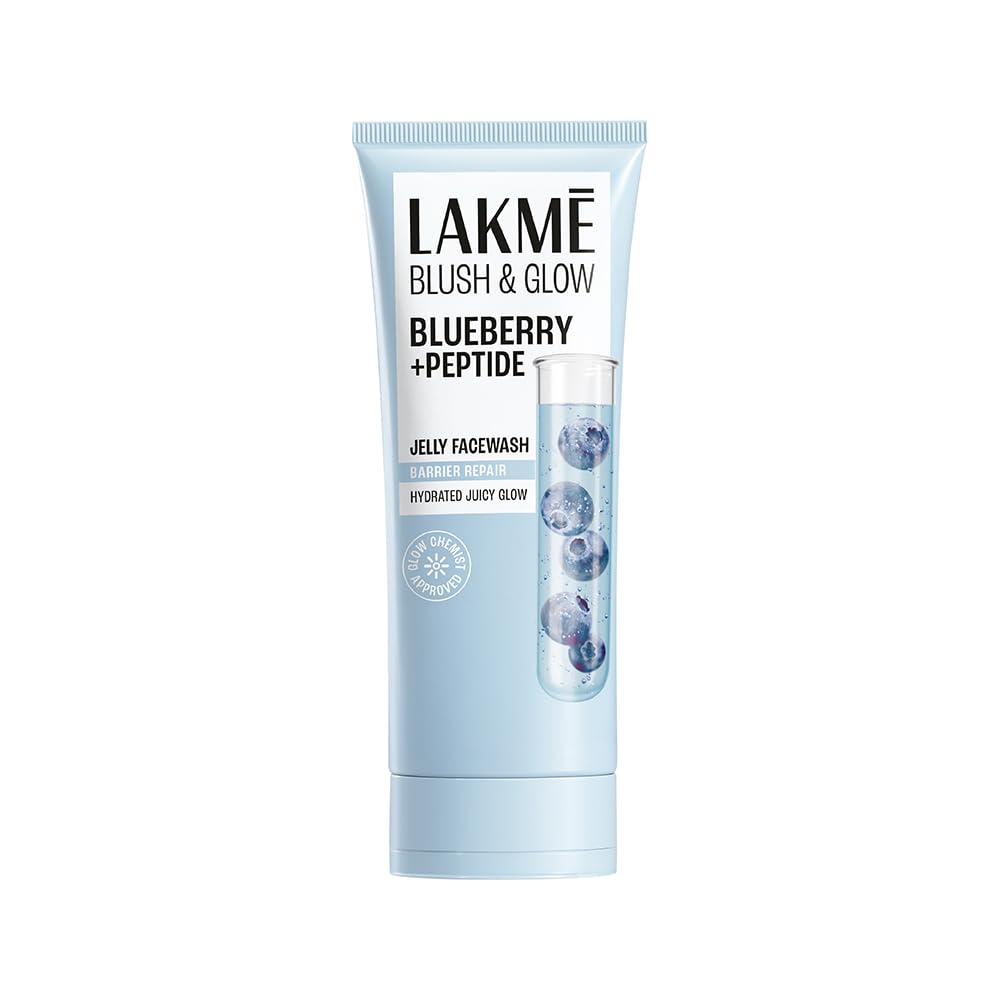 LAKME Blush & Glow, Blueberry + Peptide Gentle Jelly Facewash, 100g, for Hydrated Juicy Glow, with Blueberry Extract & Blue Peptide, Clinically Proven to Repair Skin Barrier, for Dry & Dehydrated Skin