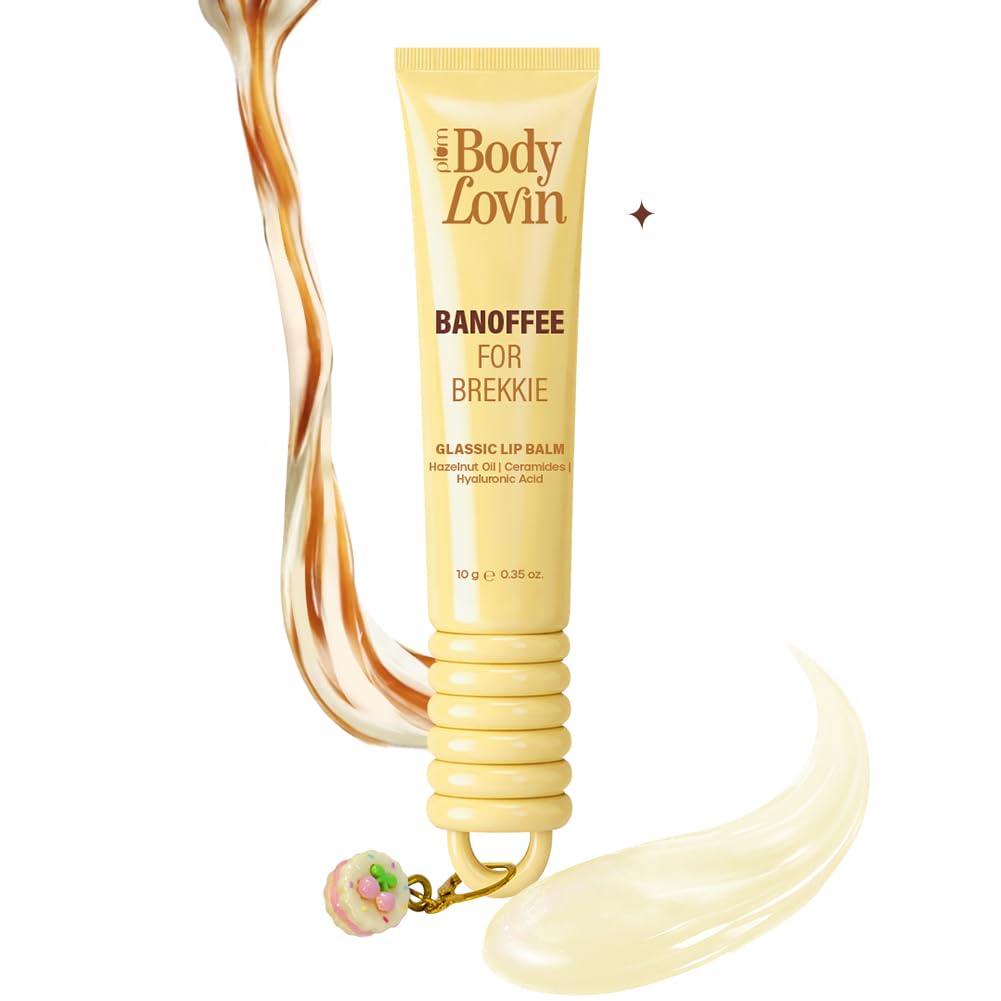 Plum BodyLovin’ Banoffee For Brekkie Glassic Lip Balm | Banana Toffee Nude Gloss Tint | Hydrating Lip Balm with Hazelnut Oil, Ceramides & Hyaluronic Acid | Moisturizes Dry & Chapped Lips | 10 g