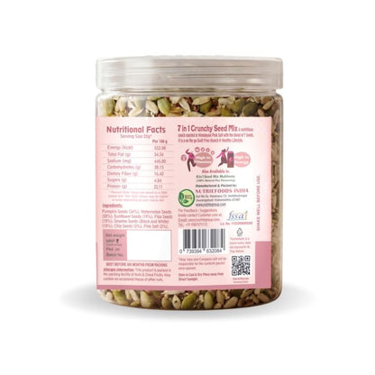 Nutriefoods 7 in 1 Crunchy Seed Mix | Roasted in Himalayan Pink Salt | Sunflower, Chia, Flax, Pumpkin, Watermelon, Black & white Sesame Seeds (300gm)