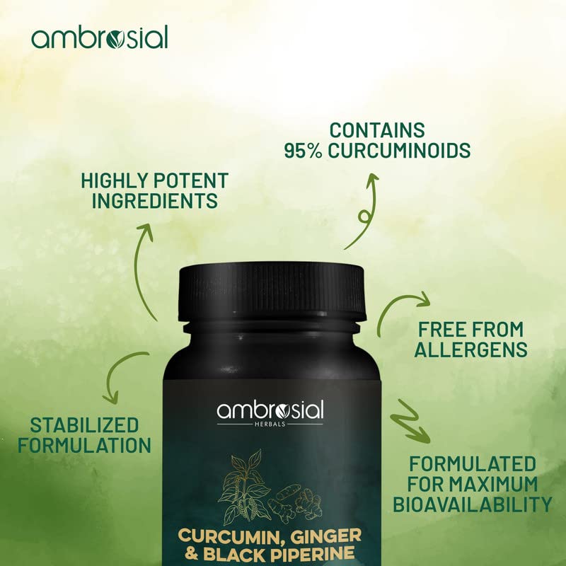 Black supplement bottle with green text on a light green background, featuring the brand 'ambrosial'.