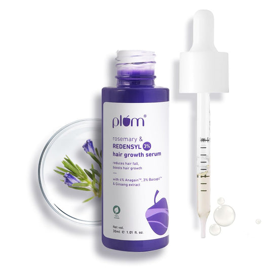 Plum Hair Growth Serum | 3% Redensyl + 4% Anagain + 3% Baicapil | Rosemary & Ginseng Extract | Anti-Hair Fall & Hair Density Booster | For Men & Women, Non-Greasy Formula | 30ml